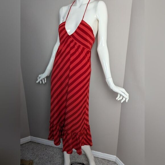 Ella Moss striped dress Red pink beach vacation halter ruffle hem Small - Picture 9 of 9